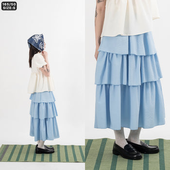 AGILITY MIAO - Seersucker Maxi Skirt - Blue