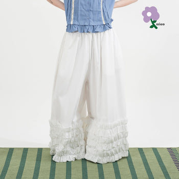 AGILITY MIAO - Wide Ruffle Pants - White