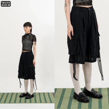 AGILITY MIAO - Lace-up Cargo Shorts - Black