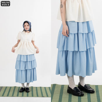 AGILITY MIAO - Seersucker Maxi Skirt - Blue