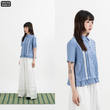 AGILITY MIAO - Lace Pleated Shirts - Blue