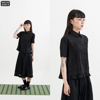 AGILITY MIAO - Lace Pleated Shirts - Black