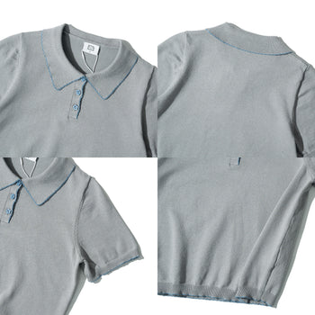 AGILITY MIAO - Cropped Knit Polo Shirt - Grey