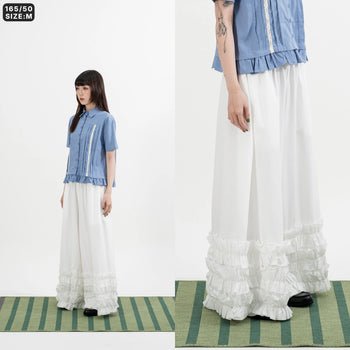 AGILITY MIAO - Wide Ruffle Pants - White