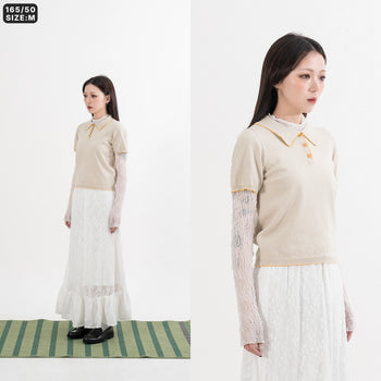 AGILITY MIAO - Cropped Knit Polo Shirt - Yellow