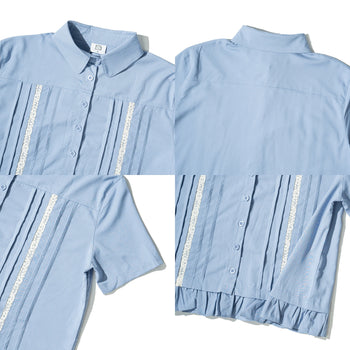 AGILITY MIAO - Lace Pleated Shirts - Blue