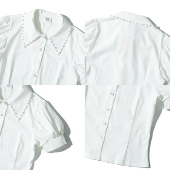 AGILITY MIAO - Pearl Collar Shirt - White
