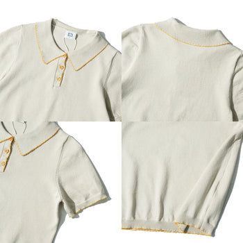 AGILITY MIAO - Cropped Knit Polo Shirt - Yellow