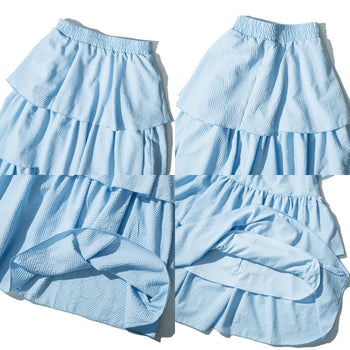 AGILITY MIAO - Seersucker Maxi Skirt - Blue