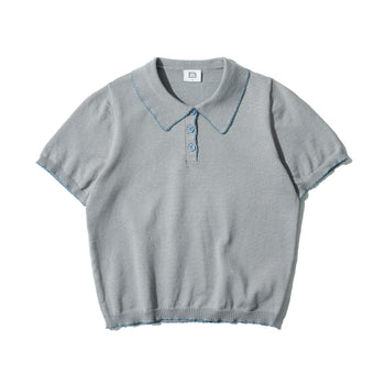 AGILITY MIAO - Cropped Knit Polo Shirt - Grey