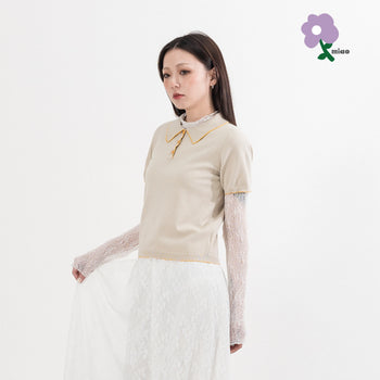AGILITY MIAO - Cropped Knit Polo Shirt - Yellow