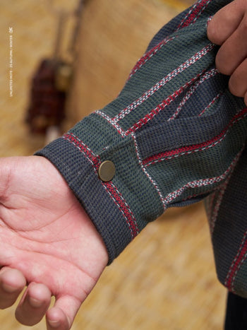 Unlimited Mote - Stripe Linen Balloon Jacket - Green