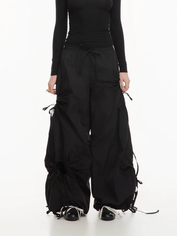 Melancoly - Floral Bloom Parachute Pants - Black