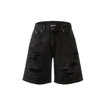 K.M.C - Logo Faded Black Washed Jorts - Homeless Distressed