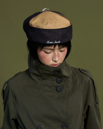 Goers Studio - Bennett Denim Fitted Trapper Hat - Beige & Black