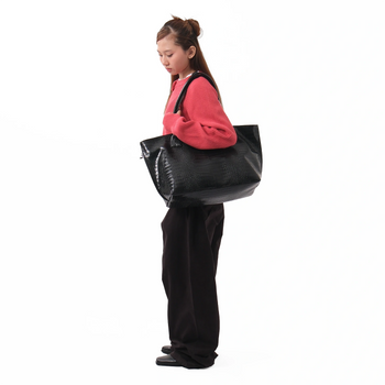 Money Alter - Croco Leather Tote Bag - Black