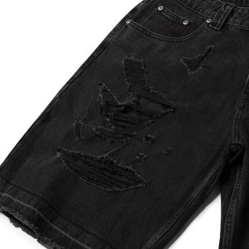 K.M.C - Logo Faded Black Washed Jorts - Homeless Distressed