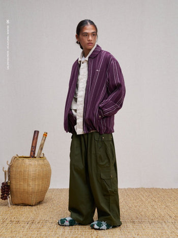 Unlimited Mote - Stripe Linen Balloon Jacket - Red