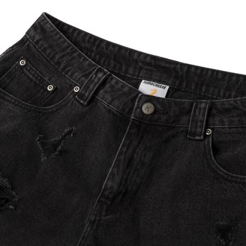 K.M.C - Logo Faded Black Washed Jorts - Homeless Distressed