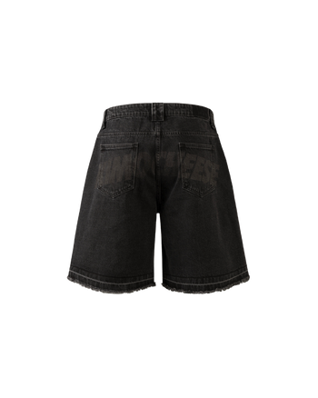 K.M.C - Logo Faded Black Washed Jorts