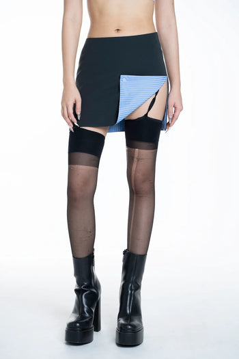 Double Back Fold Up Skirt - Dark Turquoise / Blue Stripes