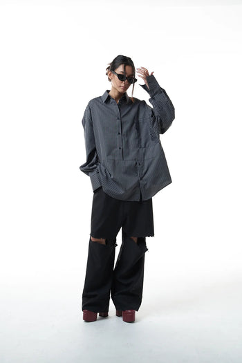 Double Back Twisted Shirt - Black Stripes