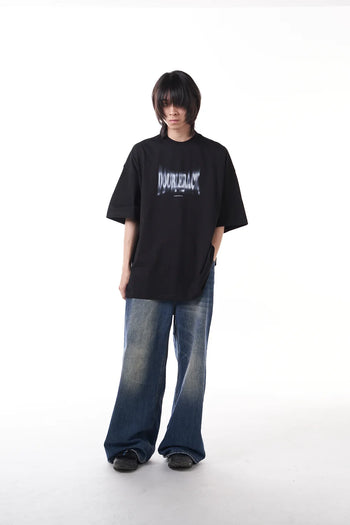 Double Back Blurred Logo Oversized T-Shirt - Black