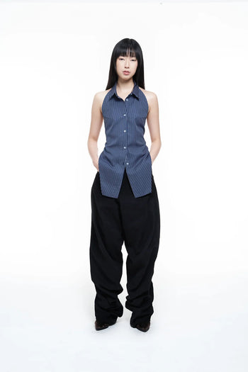 Double Back Drop Shirt Top - Blue Stripes