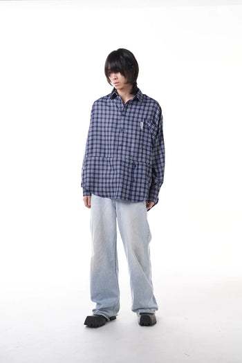 Double Back Twisted Shirt - Blue Checkered