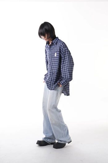Double Back Twisted Shirt - Blue Checkered