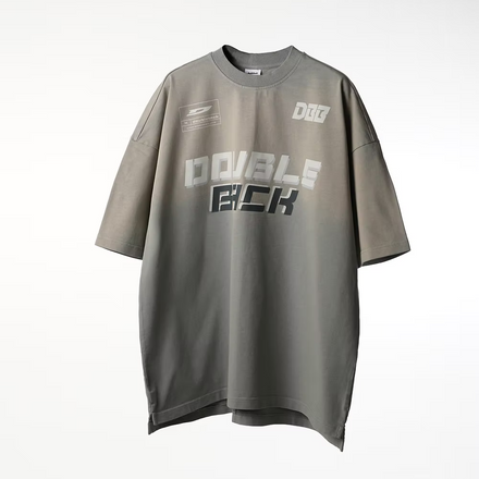 Double Back - Washed Sport Logo Oversized Tee - Grey