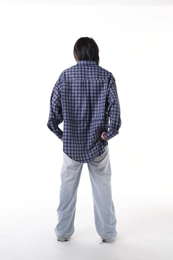 Double Back Twisted Shirt - Blue Checkered