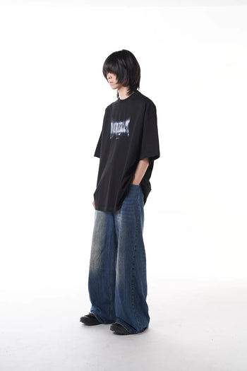 Double Back Blurred Logo Oversized T-Shirt - Black