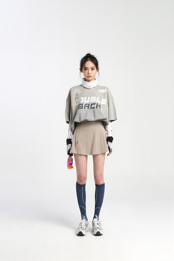 Double Back - Washed Sport Logo Oversized Tee - Grey