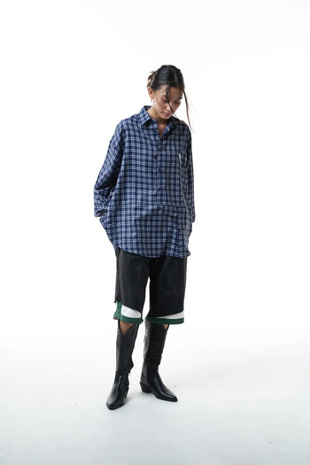Double Back Twisted Shirt - Blue Checkered