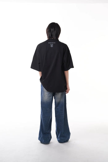 Double Back Blurred Logo Oversized T-Shirt - Black