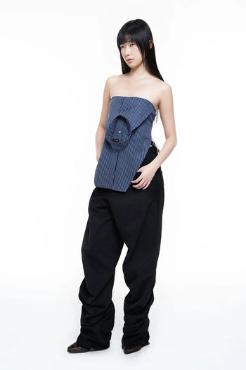 Double Back Drop Shirt Top - Blue Stripes