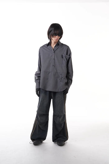 Double Back Twisted Shirt - Black Stripes