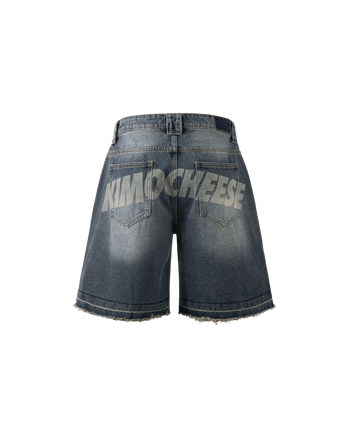 K.M.C - Logo Faded Steel Blue Washed Jorts