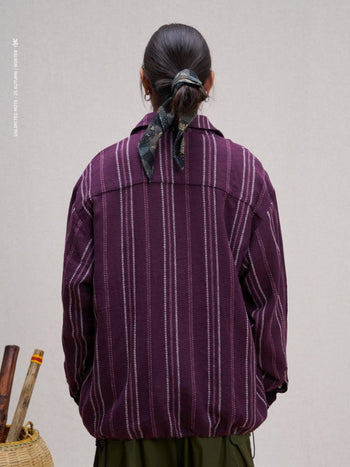 Unlimited Mote - Stripe Linen Balloon Jacket - Red