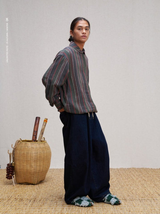 Unlimited Mote - Stripe Linen Balloon Jacket - Green