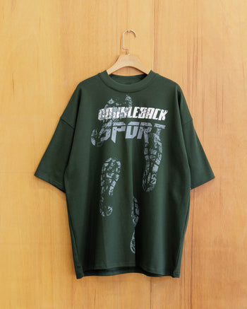 Double Back - Shoeprint Oversized Tee - Dark Green