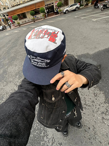Goers Studio - Unforgettable Pillbox Strapback Cap - White & Navy