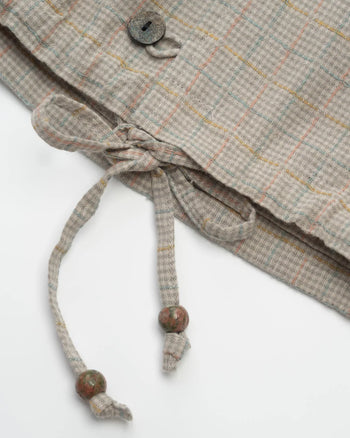 FTMD. Collarless Patchwork Vest - Khaki Plaid