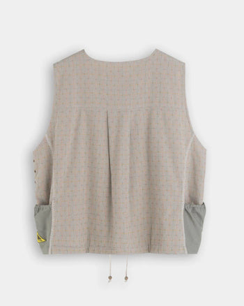 FTMD. Collarless Patchwork Vest - Khaki Plaid