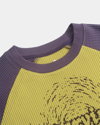 FTMD. Service Your Solitude L/S Waffle Tee - Mustard Green & Purple