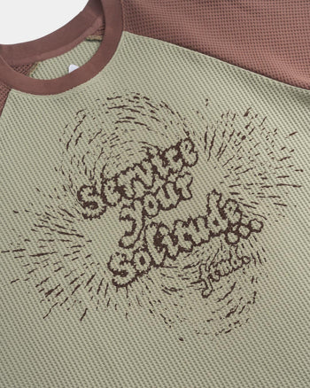 FTMD. Service Your Solitude L/S Waffle Tee - Sage Green & Brick Brown