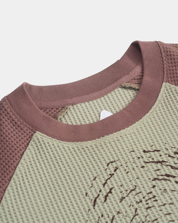 FTMD. Service Your Solitude L/S Waffle Tee - Sage Green & Brick Brown