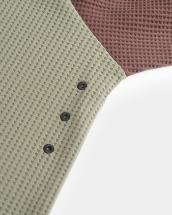 FTMD. Service Your Solitude L/S Waffle Tee - Sage Green & Brick Brown