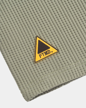 FTMD. Service Your Solitude L/S Waffle Tee - Sage Green & Brick Brown